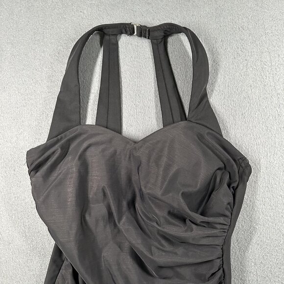 Lands End Swimsuit Womens 6 Black One Piece Halter Ruched Padded Tankini Swim - Picture 2 of 8